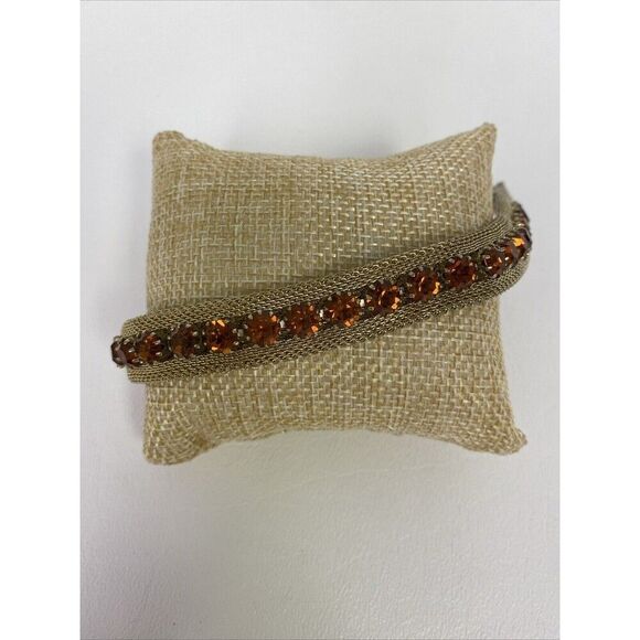 Weiss Gold Tone Mesh Amber Orange Rhinestone Necklace & Bracelet Set Vintage - Picture 2 of 16